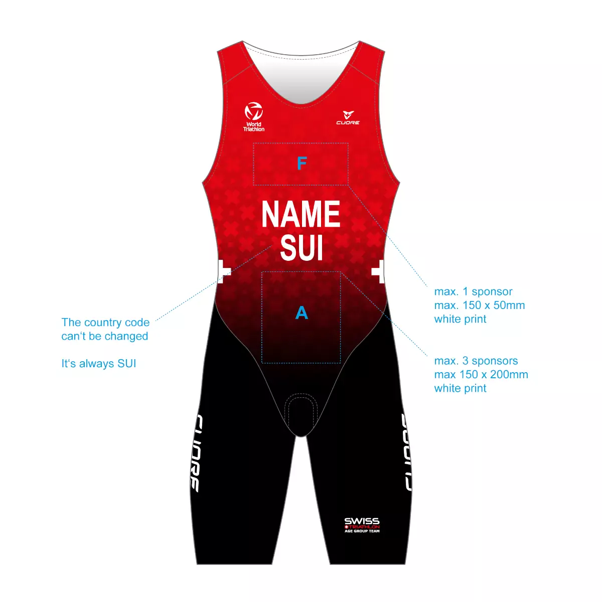 SWISS AG TEAM | CUORE | Official Trisuit front - Emplacements sponsors